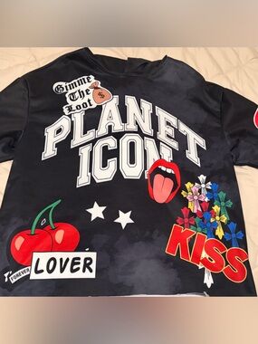 Planet Icon Graphic Bomber Jacket - Black with Red & Multicolor Accents